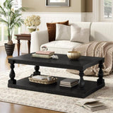 U_STYLE Vintage Coffee Table Featuring Artistic Vase Column Legs and Luxurious Pine Veneer for N711P256967B