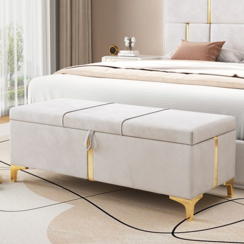 ZUN Elegant Upholstered Storage Ottoman,Storage Bench with Metal Legs for Bedroom,Living Room,Fully WF310944AAA
