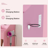 3-Color LED Vanity Mirror with Stool, Pink Dressing Table for Bedroom, 2 Drawers & 5 Storage 97085994