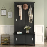 ZUN ON-TREND Multifunctional Hall Tree with Sliding Doors, Wooden Hallway Shoe Cabinet with Storage WF301126AAB