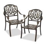 ZUN Set of 2 Cast Aluminum Patio Dining Chairs, Stackable Outdoor Bistro Chairs with Armrests for 93510049