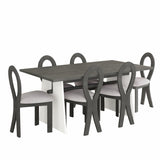 ZUN Modern 7-Piece Dining Table Set with Trestle Dining Table and 6 Upholstered Dining Chairs, Compact 81102333