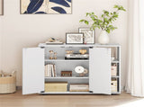 Adjustable Shelf Shoe Cabinet, 2-Door Enclosed 3-Tier Open Storage Organizer for Entryway-White 34855833