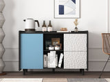 Sideboard Buffet Cabinet, Black Storage Cabinet with Red Doors , 2 Drawers with unique panel styling W409P176583