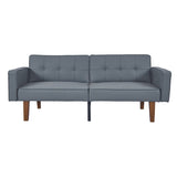Modern PU Leather Futon Sofa with Tufted Backrest, Adjustable Reclining Couch with Wood & Metal 03787651