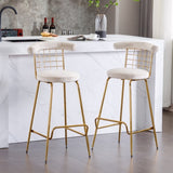 ZUN Bar Stool Set of 2, Luxury Velvet High Bar Stool with Metal Legs and Soft Back, Pub Stool Chairs W117071317