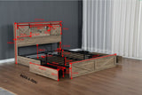 Farmhouse Bed Frame Queen Size with LED Lights and Charging Station, Wooden Queen Bed with 2 Storage W1670P255538