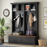 Farmhouse 4-in-1 Hall Tree with Wood Grain Bench, Mudroom Versatile Coat Rack with N721P205660B