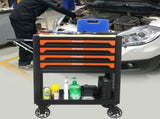 4 DRAWERS MULTIFUNCTIONAL TOOL CART WITH WHEELS AND WOODEN TOP-ORANGE W1102111186