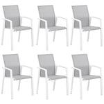 ZUN Texilene Mesh Fabric White Outdoor Patio Dining Chairs With Arms Set 6 Grey Aluminum Furniture W1828P162472