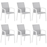 ZUN Texilene Mesh Fabric White Outdoor Patio Dining Chairs With Arms Set 6 Grey Aluminum Furniture W1828P162472