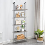 5-Shelf Wood Ladder Bookcase with Metal Frame, Industrial 5-Tier Modern Ladder Shelf Wood 77969360