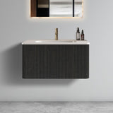 U057-Etna30W-308 Etna 30" Striped Brushed Black Oak Floating Bathroom Vanity with White Ceramic W1865P218039