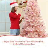 7ft Pink Artificial Christmas Tree Hinged Full Fir Tree with Metal Stand 84194368