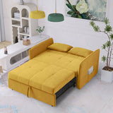 53.5"Chenille fabric pull-out sofa bed,sleeper loveseat couch with adjustable armrests-Yellow 00609460