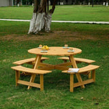 ZUN Outdoor 8 Person Picnic Table, 8 person Round Picnic Table with 4 Built-in Benches, Umbrella Hole, W2275P149764