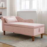 Pink Chaise Lounge Indoor,Velvet Lounge Chair for Bedroom with Storage & Pillow,Modern Upholstered W1170105037
