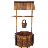 Rustic Wooden Wishing Well Planter Outdoor Home Dcor for Patio, Garden, Yard w/Hanging Bucket ,20in W465P215368