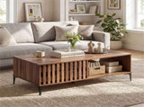 47 Inch Mid-Century Coffee with Storage Cabinets & Open Compartment, Walnut Wooden Look Accent 06885570