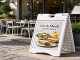 White 22" x 28" Weatherproof A-Frame Sandwich Board Sign with Weighted Tank for Outdoor Sidewalk Use 92440687