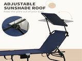 Blue Set of 2 Outdoor Lounge Chairs Reclining Back, Steel Frame with Side Pocket for Poolside 39831180