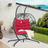 ZUN 2 Person Outdoor Rattan Hanging Chair Patio Wicker Egg Chair W874P146258