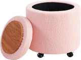 Storage Ottoman Foot Rest Round Footstool Teddy Velvet Footrest Multifunctional Rolling Stool Coffee 43100205