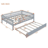 Full Size Wood Daybed with Trundle and Fence Guardrails, Gray WF301863AAE