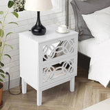 2pcs 45*30*60cm MDF Spray Paint, Smoked Mirror, Two-Drawn Carving, Bedside Table, White 22300733