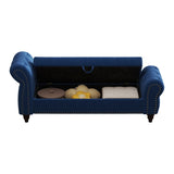 64.5" Bed Bench for Bed Room Nails Tufted Chaise of Lounge with Storage Velvet Upholstery Navy Blue W1097P202879