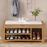 ZUN Retro Multifunctional Storage Bench with Cushion and Curved Side Panel for Entrance and Living Room 48884556