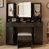 Large Vanity Table Set with LED Lighted Mirror and 2 DIY Pegboards, 5 Hooks, Vanity Desk with 06257770
