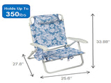 Oversized Reclining Beach Chair with Backpack Straps, Blue Palm Print 17217921