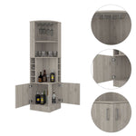 ZUN Syrah Corner Bar Cabinet, Eight Bottle Cubbies, Double Door, Two Open Shelves B070P211049