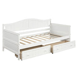 Twin Wooden Daybed with 2 drawers, Sofa Bed for Bedroom Living Room,No Box Spring Needed,White WF192860AAK