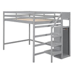 ZUN Full Size Loft Bed with Built-in Storage Wardrobe and Staircase, Gray 62610883