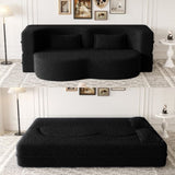 Modern Floor Sofa with 2 Pillows,Convertible Teddy Fabric Foam-Filled Sleeper Sofa Bed,15" Full Size W1885P308288