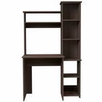 ZUN Smokey Oak 6-Shelf Writing Desk with Built-in Bookcase B06280292