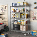 72" H Large Storage Shelves with Wheels, Shelving with Chrome, Adjustable 5 Tier Sturdy T2398P286350
