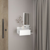 Vienna 23.6" Wide 3-Tier Shelf Floating Mirror Console Table, Full Extension Drawer White B200P240257