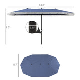 15ft Blue Patio Umbrella UPF30 Outdoor Umbrella with Fringe and Crank Handle 44858109