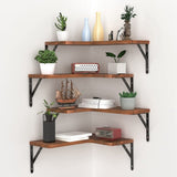 Rustic Corner Floating Shelves 4 Pack - Paulownia Wood Wall Shelves with Triangular Metal Brackets, 04436282