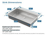 Kitchen Sink, 33x22 Single Bowl, Overmount Handmade Sink in Brushed Nickel, with US Standard Drain 80141518