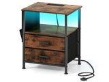 Nightstand with LED Lights & Charging Station, 2 Folding Fabric Drawers 64867151