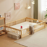 Fence bed with door and decking, natural wood color, painted surface, pine wood, full children's bed 65750352