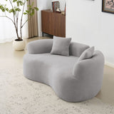66.93 Inch Curved Loveseat Grey Full Compression Sponge Sofa, Teddy Velvet Fabric, No-Assembly W3612P332116