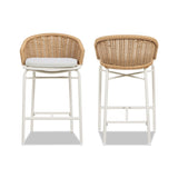 Santorini 28" Wicker Back Outdoor Bar Stool, Set of 2, Wheat Beige Axroma Olefin B2719P308009