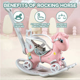 Rocking Horse Toddlers, Balance Bike Ride On Toys with Push Handle, Backrest and Balance Board 99552649