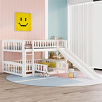 ZUN Bunk Bed with Slide,Full Over Full Low Bunk Bed with Fence and Ladder for Toddler Kids Teens White 37938086