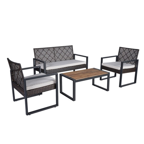 ZUN 4-Piece Patio Furniture Set Outdoor Balcony Porch Garden Backyard Lawn Furniture Acacia Wood Table W2391P149819